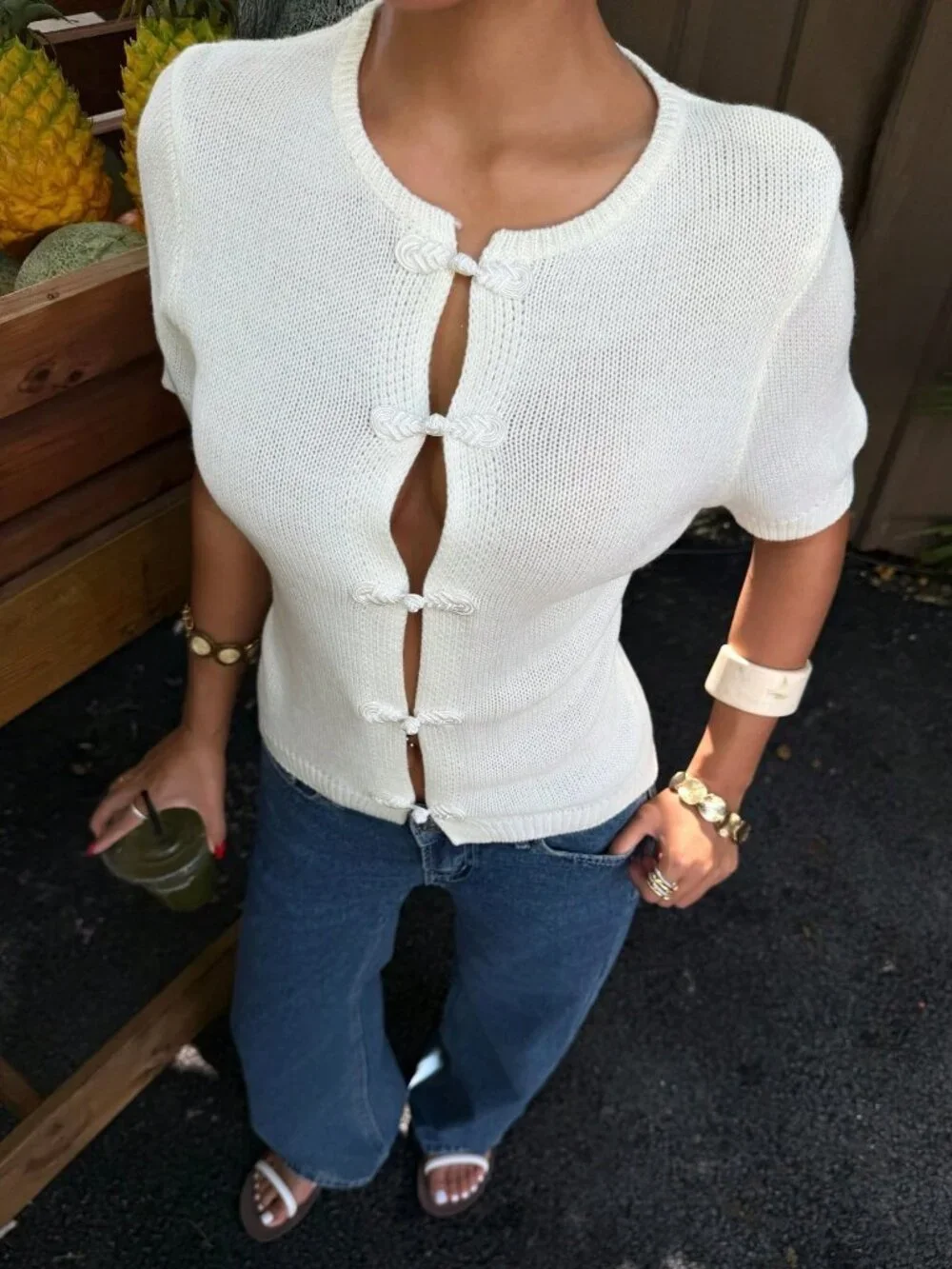 Casual Women's Short Sleeve Button-Up Knit Cardigan
